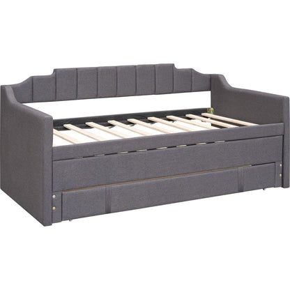 Twin Size Upholstered Daybed with Trundle and Three Drawers,Grey