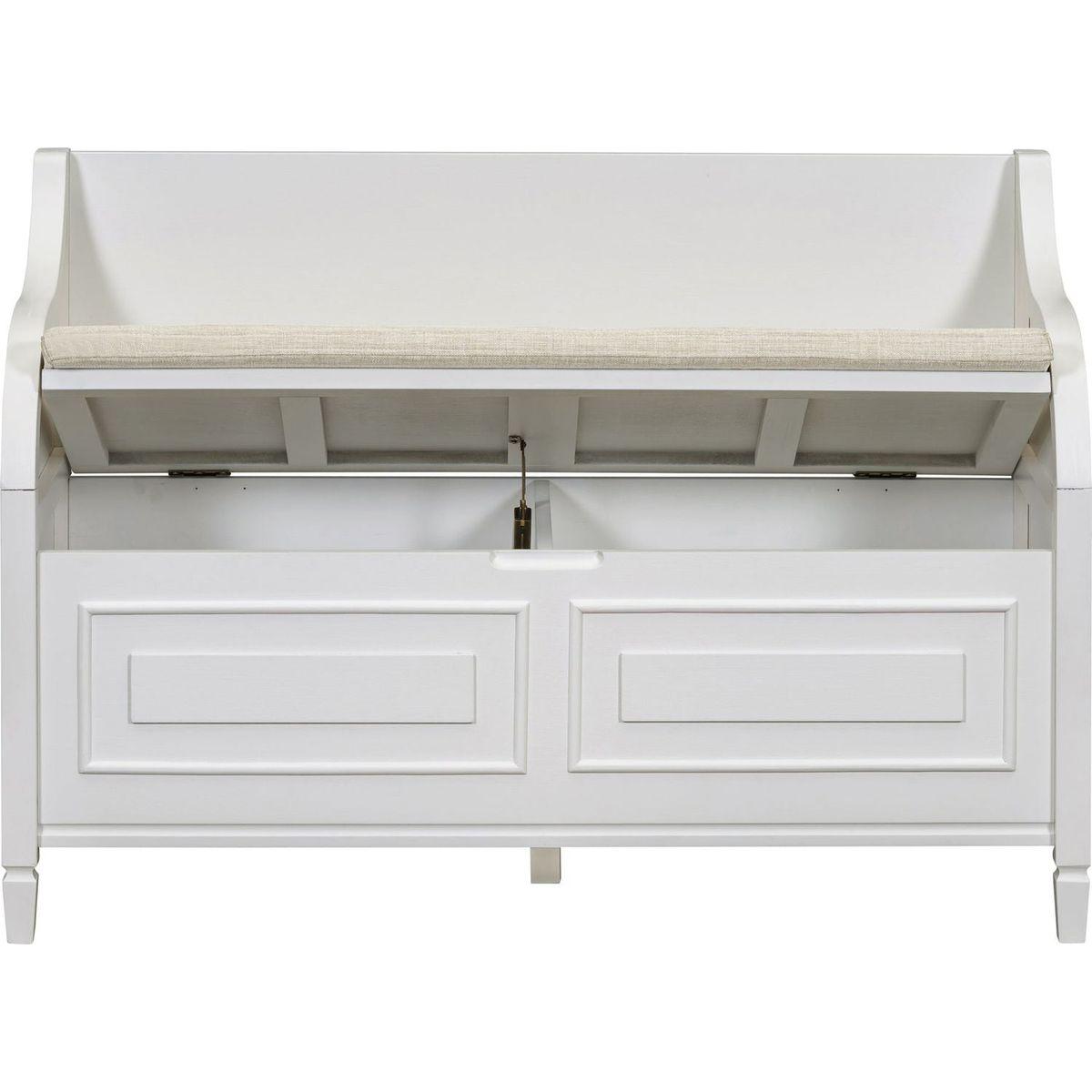 Rustic Style Solid wood Entryway Multifunctional Storage Bench with Safety Hinge (White+ Beige)