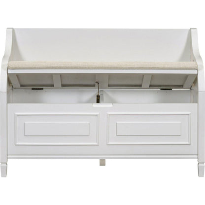 Rustic Style Solid wood Entryway Multifunctional Storage Bench with Safety Hinge (White+ Beige)