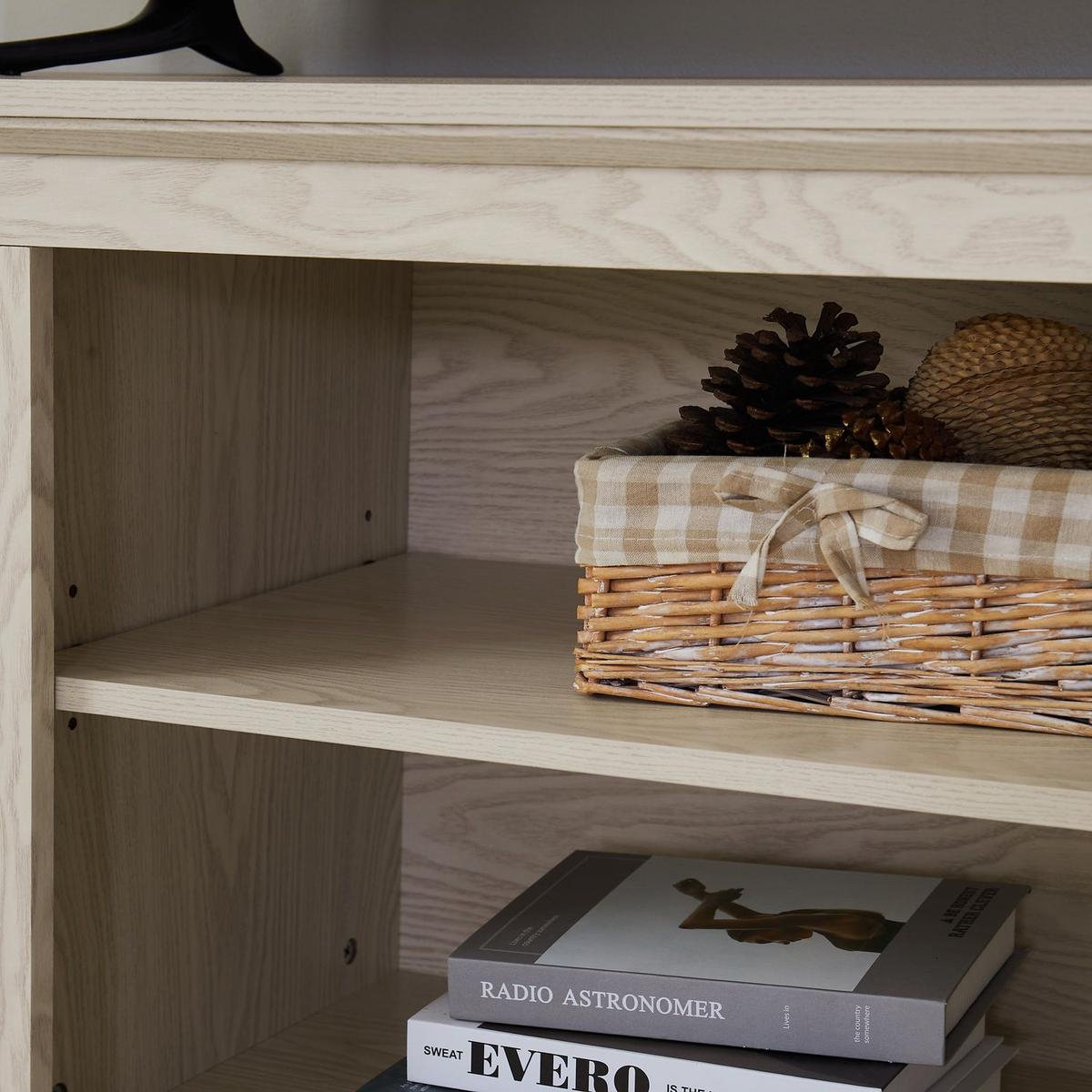 Farmhouse Rattan TV Stand Console Table for TVs up to 70 Inches, TV Console Table with 2 Storage Shelves, 2 Natural Rattan Door Cabinets,65"Wx15.55"Dx23.86"H, White