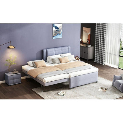 Full Size Upholstery platform bed with Trundle,Trundle can be flat or erected, Gray
