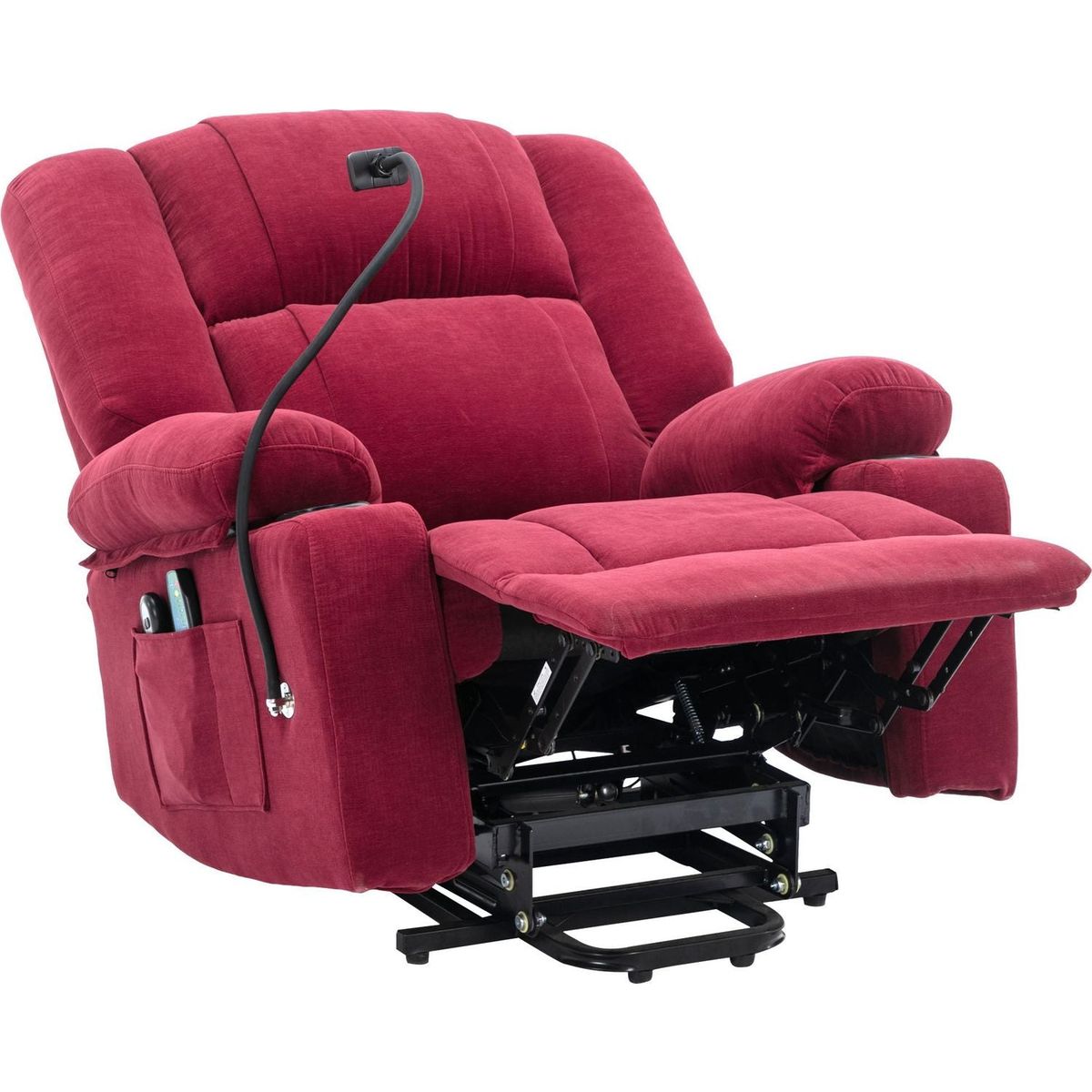 Power Lift Recliner Chair Electric Recliner for Elderly Recliner Chair with Massage and Heating Functions, Remote, Phone Holder Side Pockets and Cup Holders for Living Room, Red