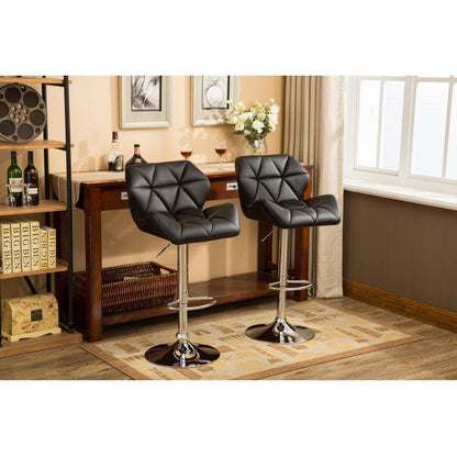Glasgow Contemporary Tufted Adjustable Height Hidraulic Bar Stools, Set of 2, Black - Streamdale Furniture