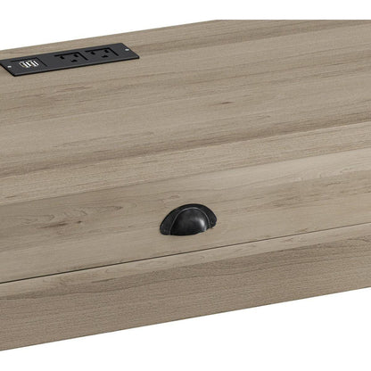 3-Drawer Long Dining Table Set with Power Outlets, Bar Kitchen Table Set with Circular PU Stools, Easy Assemble, Brown Gray Table+Black Stool