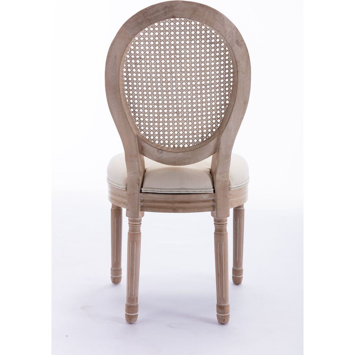 French Style Solid Wood Frame Antique Painting Linen Fabric Rattan Back Dining Chair,Set of 2,Cream