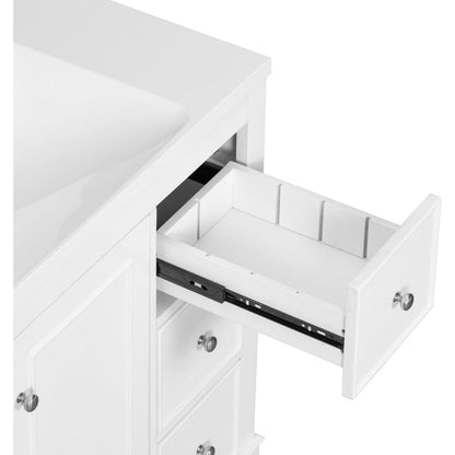 Contemporary White Bathroom Vanity Cabinet - 36x18x34 inches, 4 Drawers & 1 Cabinet Door, Multipurpose Storage, Resin Integrated Sink, Adjustable Shelves, Solid Wood Frame with MDF