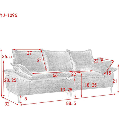 " 88.5 Modern Sailboat Sofa Dutch Velvet 3-Seater Sofa with Two Pillows for Small Spaces in Living Rooms, Apartments