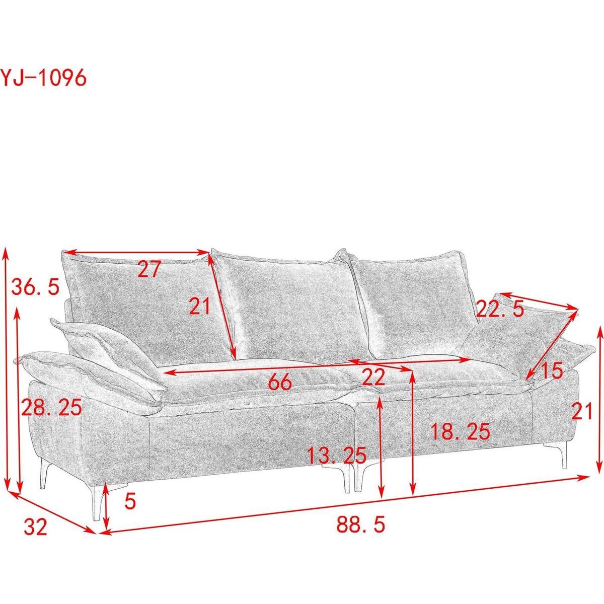 " 88.5 Modern Sailboat Sofa Dutch Velvet 3-Seater Sofa with Two Pillows for Small Spaces in Living Rooms, Apartments