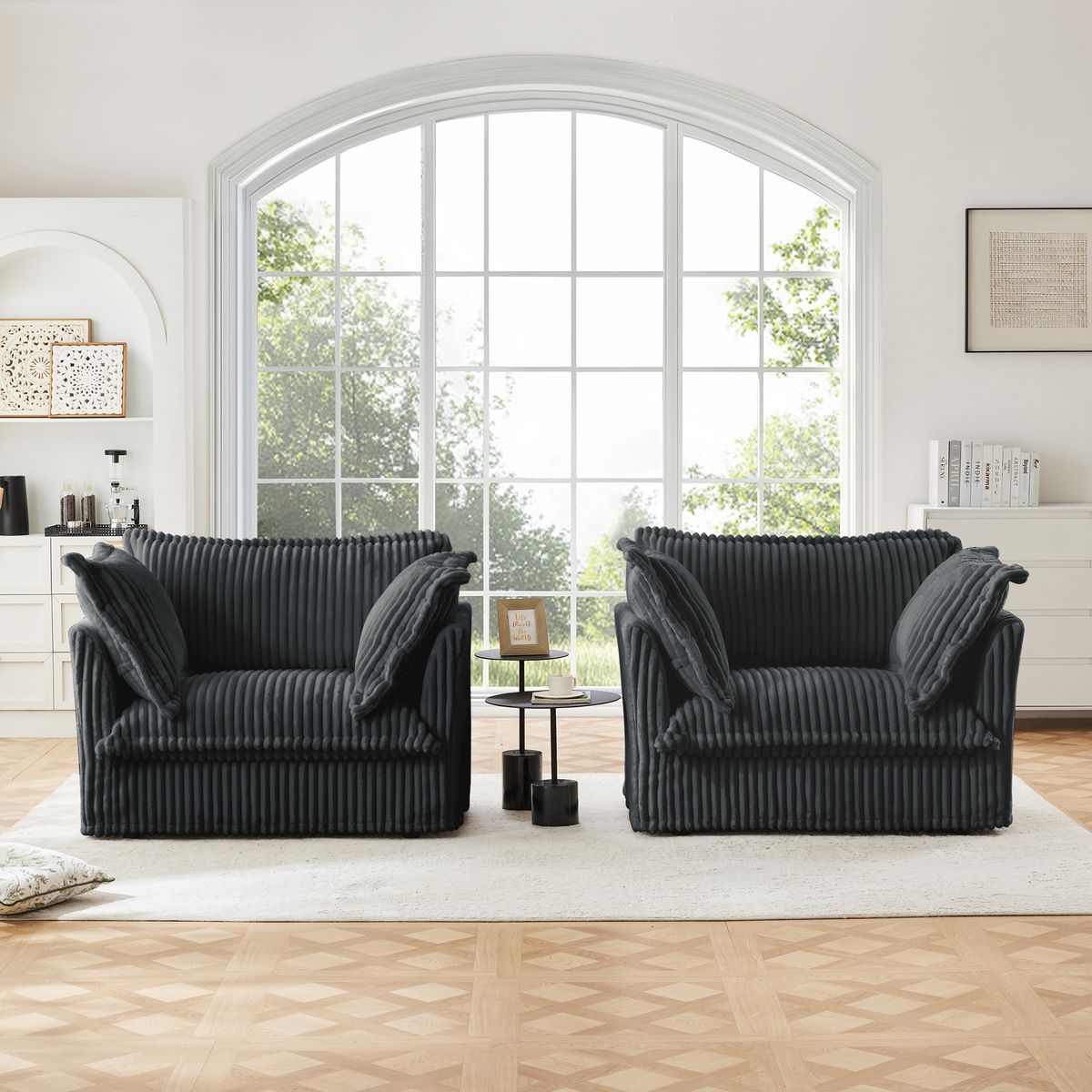 Set of 2 Slipcovered Armchairs,Deep Seat Accent Chair Set for Living Room, Reading Room, Bedroom and Working Spaces,Armchair Sets with Large Soft Pillows,Gray Corduroy Fabric