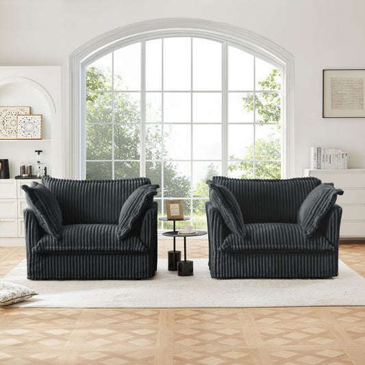 Set of 2 Slipcovered Armchairs,Deep Seat Accent Chair Set for Living Room, Reading Room, Bedroom and Working Spaces,Armchair Sets with Large Soft Pillows,Gray Corduroy Fabric