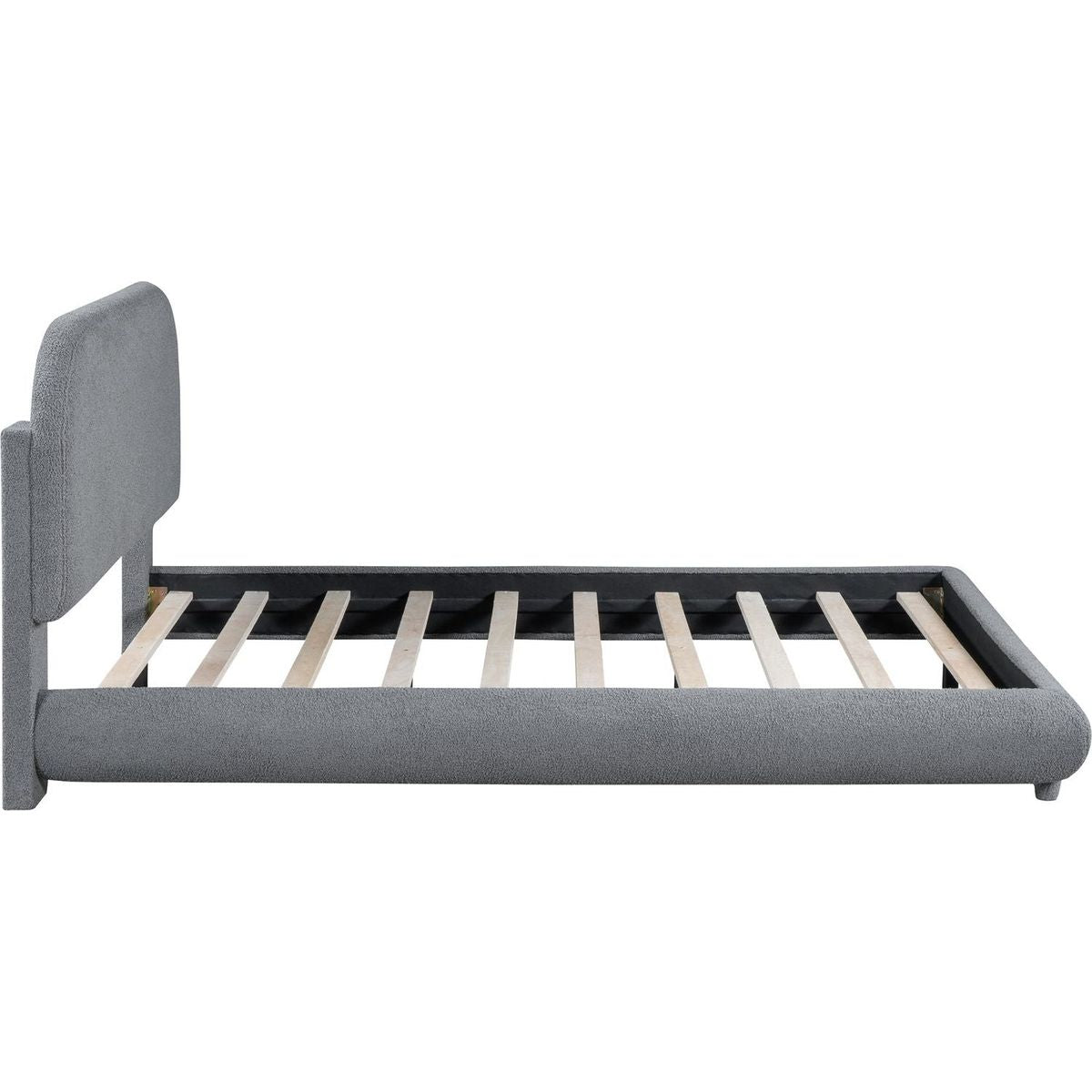 Teddy Fleece Full Size Upholstered Platform Bed with Thick Fabric, Solid Frame and Stylish Curve-shaped Design, Gray
