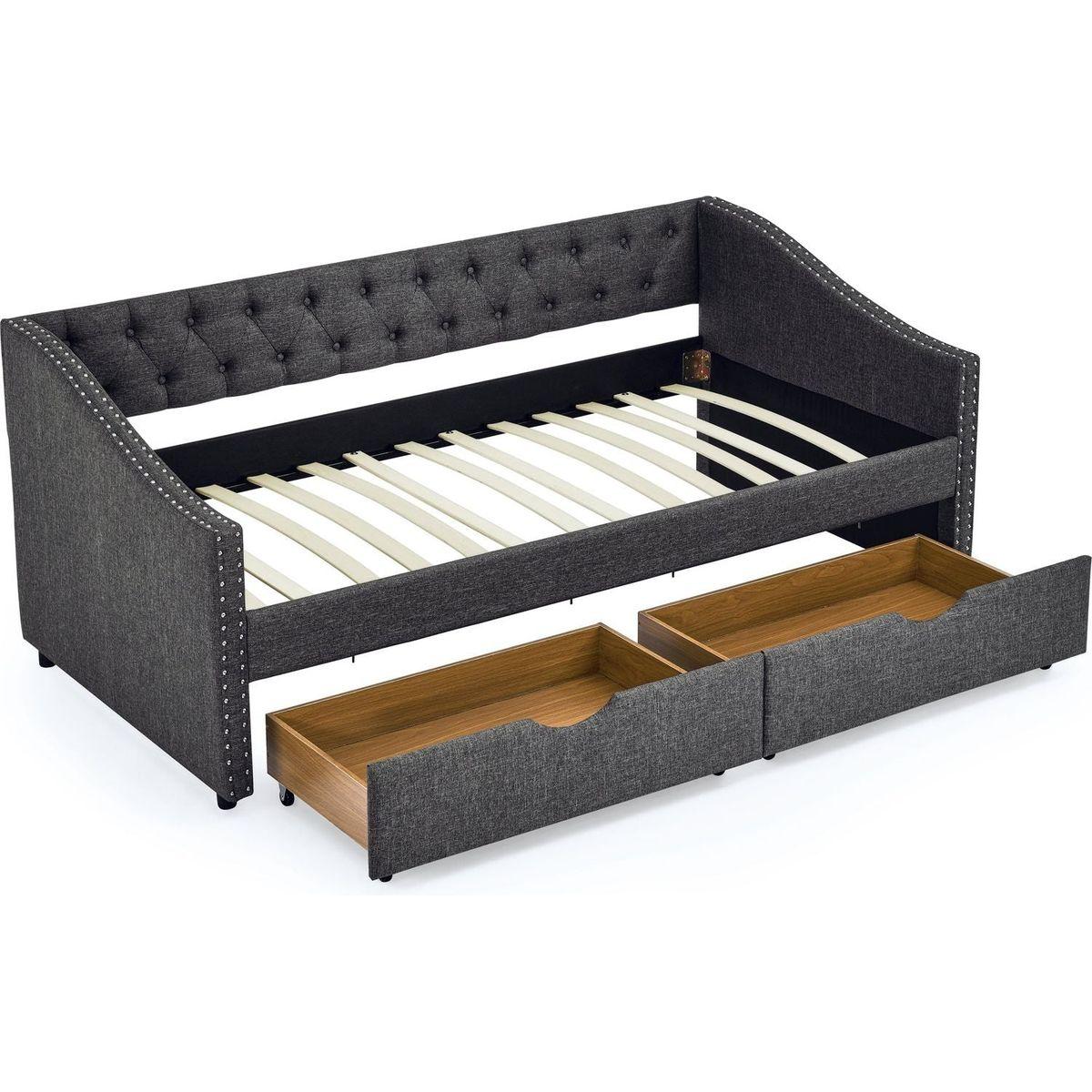 Twin Size Daybed with Drawers Upholstered Tufted Sofa Bed, with Button on Back and Copper Nail on Waved Shape Arms(81.5"x4"x30.5")