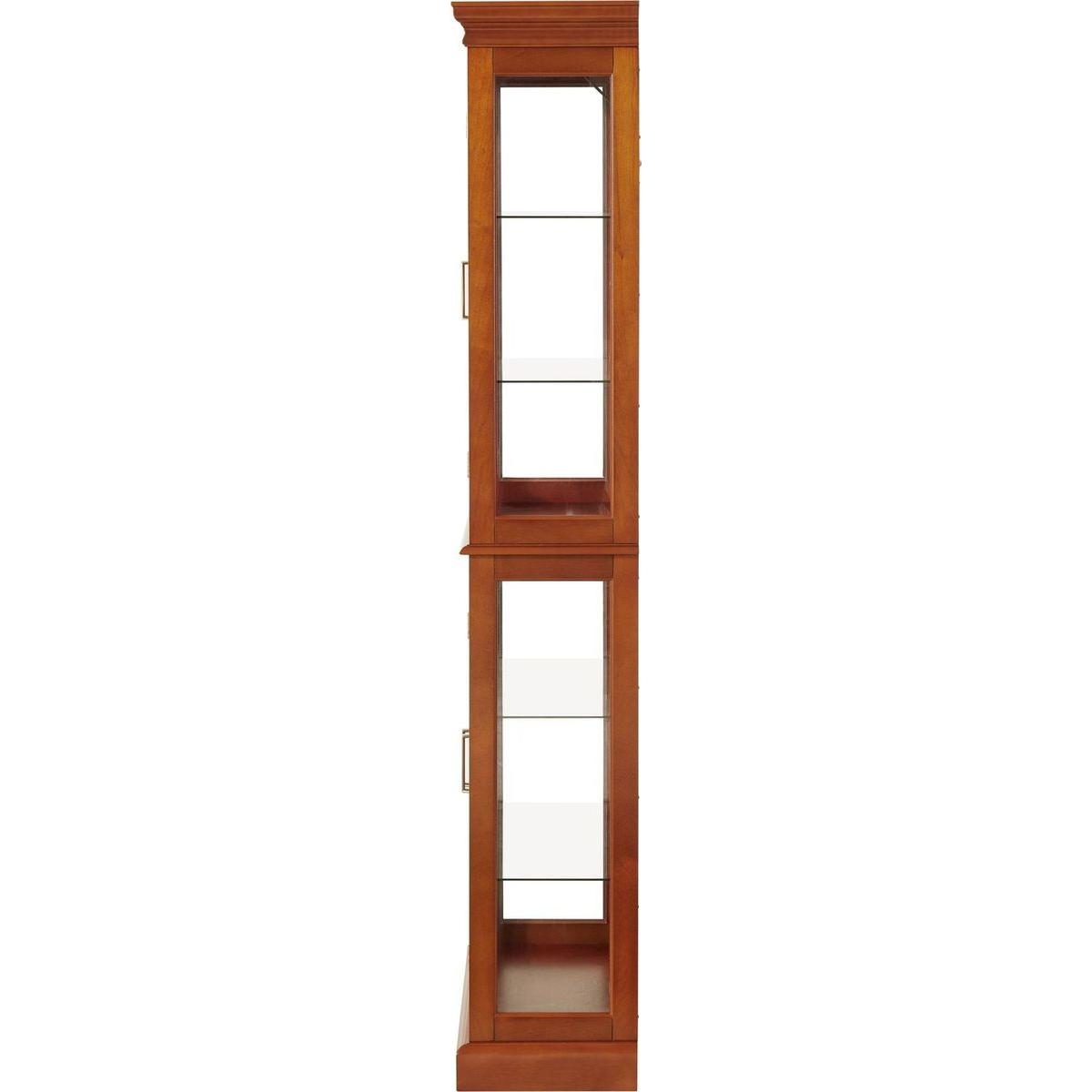 Curio Cabinet Lighted Curio Diapaly Cabinet with Adjustable Shelves and Mirrored Back Panel, Tempered Glass Doors (Walnut, 6 Tier), (E26 light bulb not included)