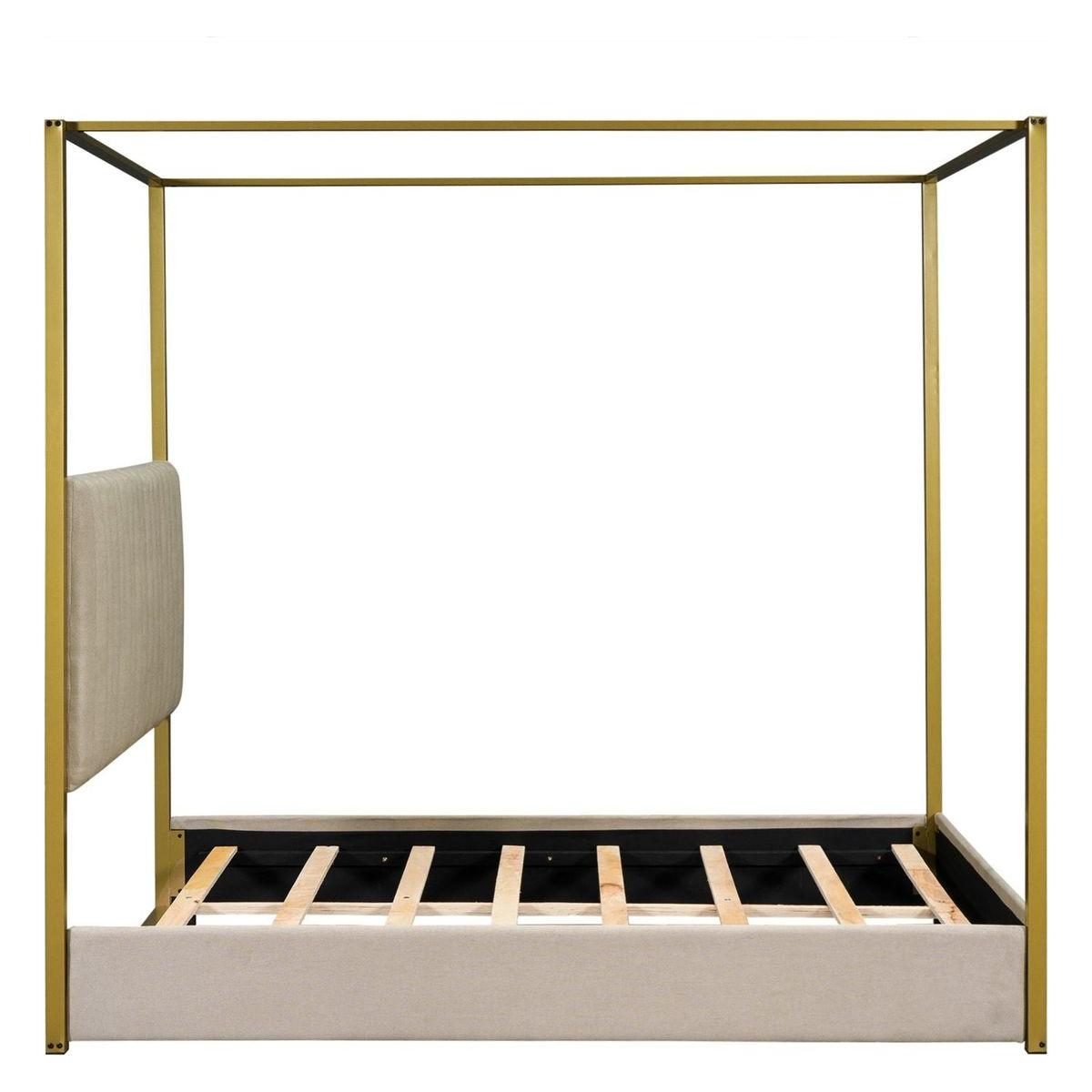Queen Size Upholstery Canopy Platform Bed with Headboard and Metal Frame, Beige