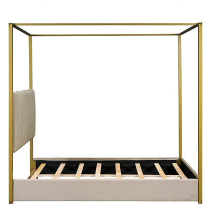 Queen Size Upholstery Canopy Platform Bed with Headboard and Metal Frame, Beige