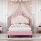 Twin Size Lovely Crown Fantasy PU Leather Princess Bed with Tufted Headboard, Pink+Cream