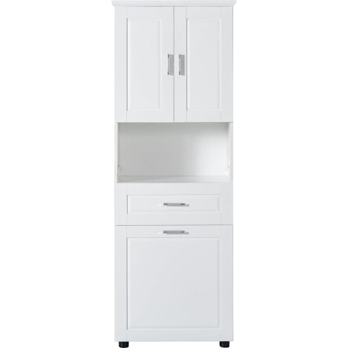 Tall Bathroom Cabinet with Laundry Basket, Large Storage Space Tilt-Out Laundry Hamper and Upper Storage Cabinet, White