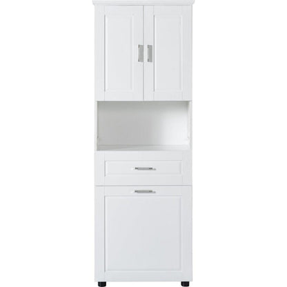 Tall Bathroom Cabinet with Laundry Basket, Large Storage Space Tilt-Out Laundry Hamper and Upper Storage Cabinet, White