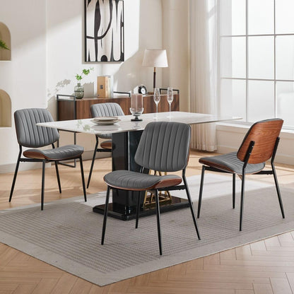 Dining Chairs Set of 2 Mid Century Modern Retro Faux Leather Chair with Walnut Bentwood Back Upholstered Seat Metal Legs Adjustable Foot for Kitchen Dining Room Chairs(Gray PU)