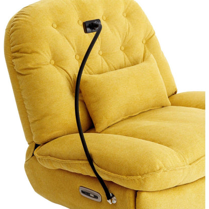 270 Degree Swivel Power Recliner with Voice Control, Bluetooth Music Player,USB Ports, Atmosphere Lamp, Hidden Arm Storage and Mobile Phone Holder for Living Room, Bedroom, Apartment, Yellow