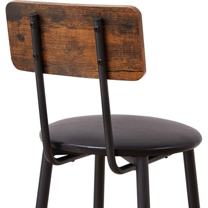 Bar Table Set with 2 Bar stools PU Soft seat with backrest, Rustic Brown, 43.31" L x 15.75" W x 35.43" H.