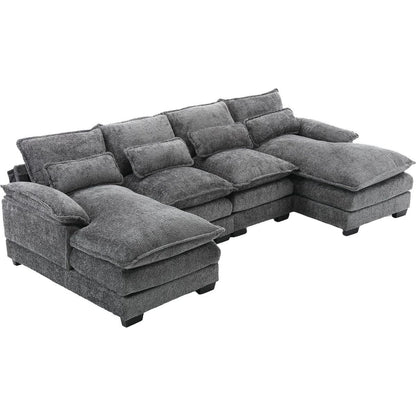 Modern Large chenille Fabric U-Shape Sectional Sofa