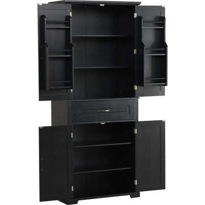 Bathroom Storage Cabinet with Doors and Drawer, Multiple Storage Space, Adjustable Shelf, Black