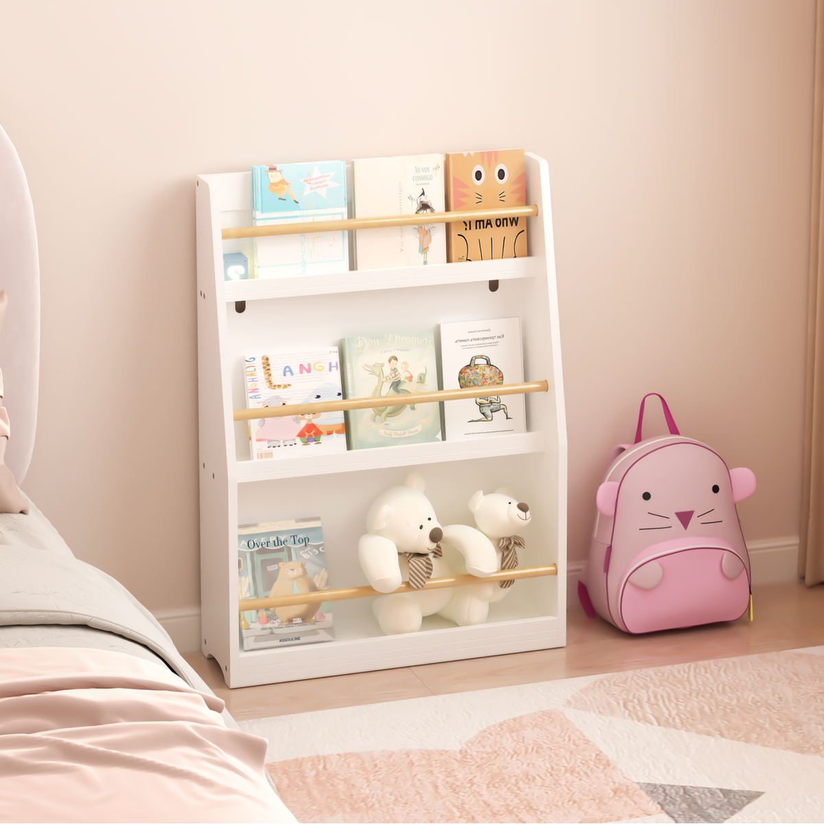 3 Tier Kids Book Shelf,Kids Book Rack, Helps Keep Bedrooms, Playrooms, and Classrooms Organized,White - Streamdale Furniture