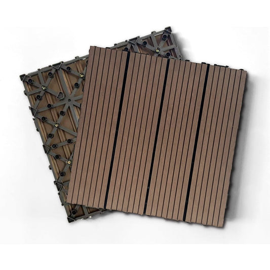 Wood Plastic Composite Deck Tiles Set of 20pcs, Composite Decking Resist Rust, Water, Weather, Indoor&Outdoor, Easy to DIY & Maintain, Ideal for Patios, Balconies, Rooftops, Decks, 12x12i Light Coffee