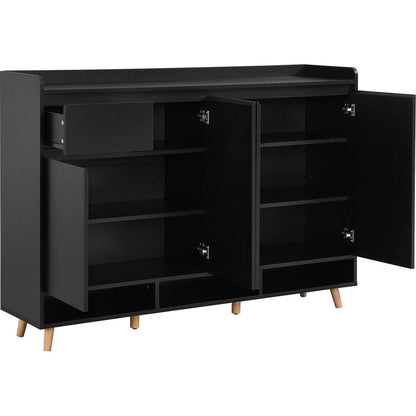 Sleek and Contemporary Shoe Cabinet with Adjustable Shelves, Minimalist Home Organizer with Solid Wood Legs, Storage Sideboard for Entryway, Living Room, Black