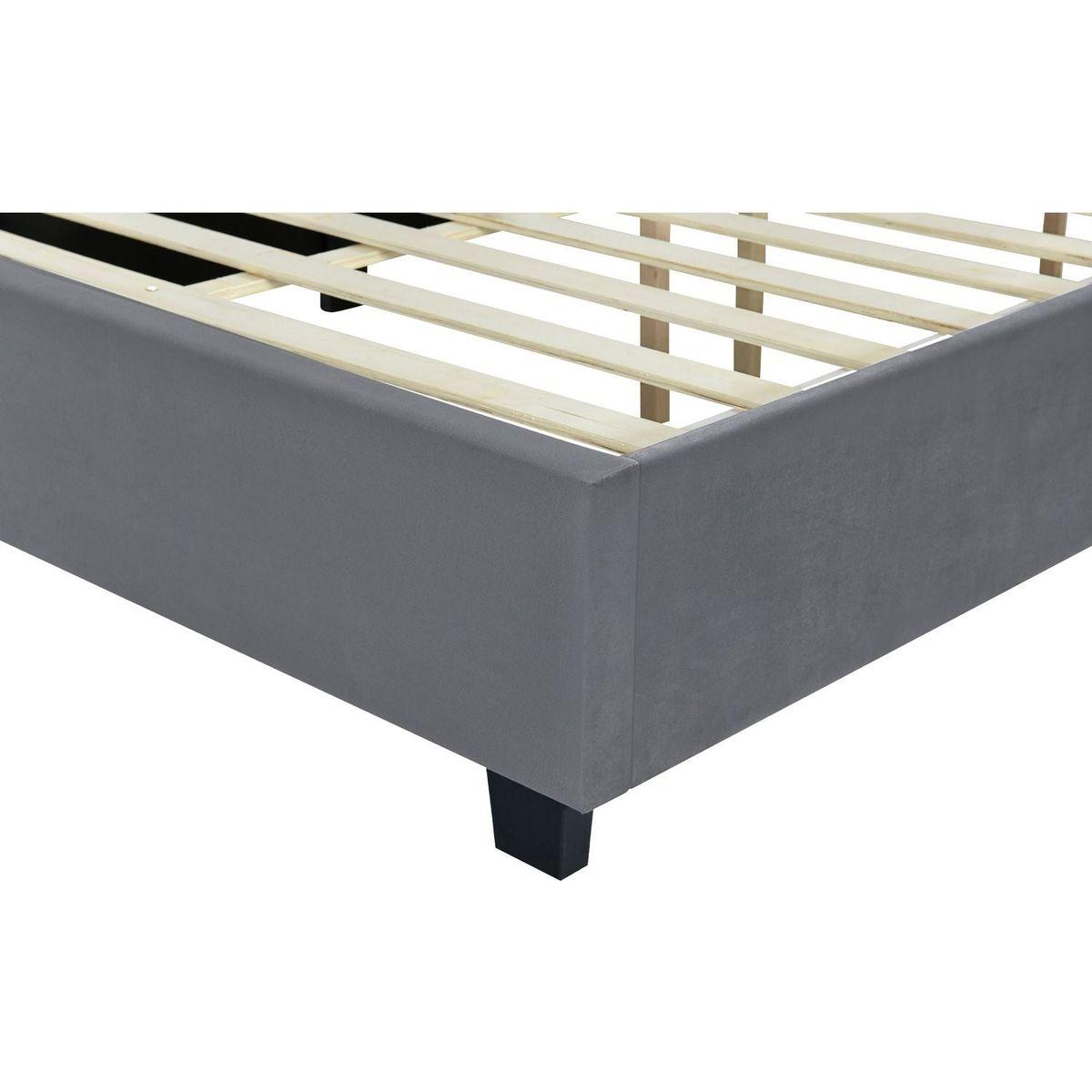 Queen Size Upholstered Platform Bed with Big Headboard, Bedroom Furniture, Velvet, Gray