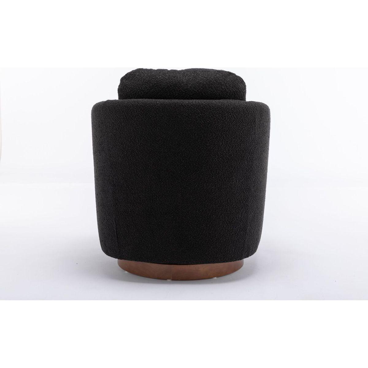 Boucle Fabric Swivel Accent Chair With Soild Wood Round Brown Base Leg,Black