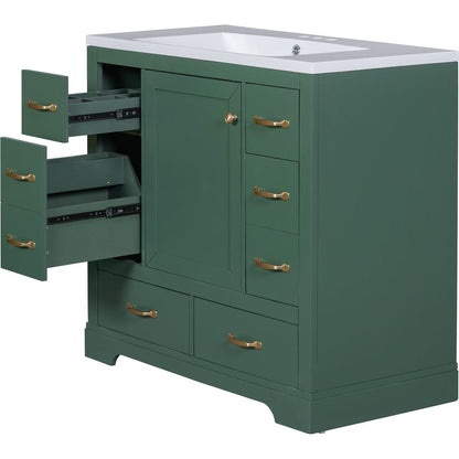 36" Bathroom Vanity with Sink Combo, Six Drawers, Multi-Functional Drawer Divider, Adjustable Shelf, Green