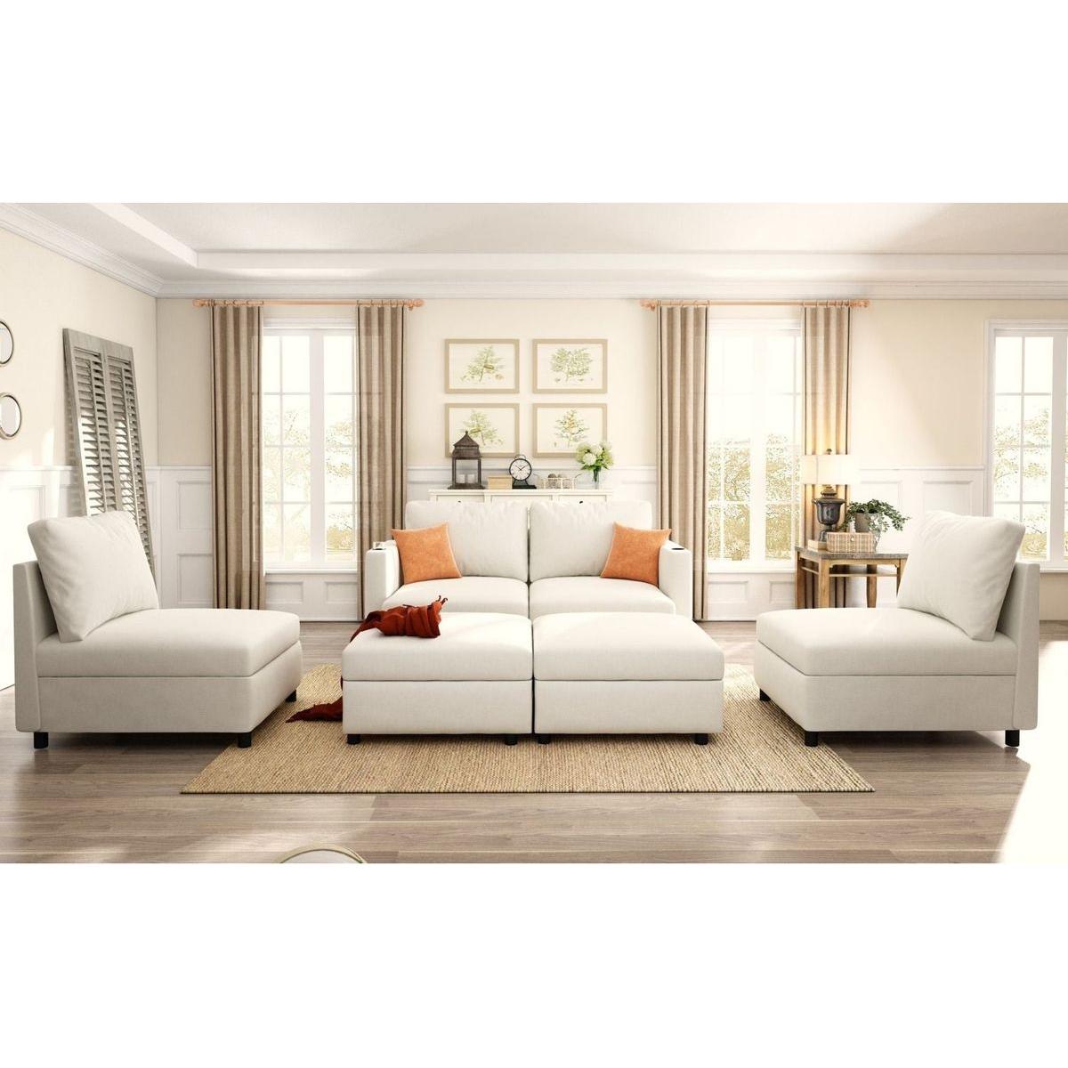 Modern Large Sectional Sofa, U-Shape Modular Sectional Couch with Storage Function,123" Sofa Bed with Ottoman,6 Seat Sectionals Chaise for Living Room,Chenille