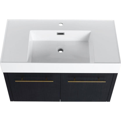 36 Inch Wall-Mounted Bathroom Vanity with Sink, Thick Edged Resin Basin, KD-Package