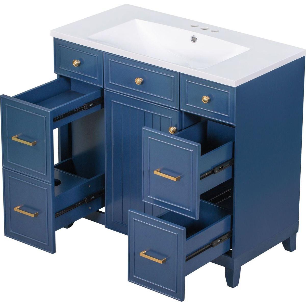 36" Bathroom Vanity Cabinet with Sink Top Combo Set, Navy Blue, Single Sink, Shaker Cabinet with Soft Closing Door and Drawer