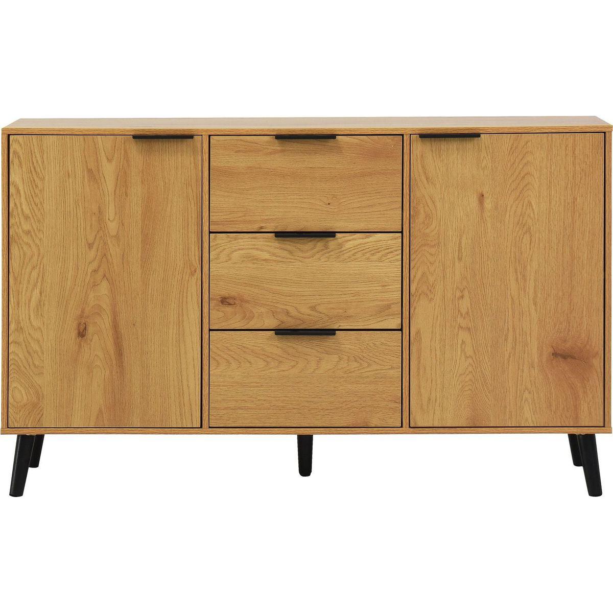 Sideboard Buffet Cabinet with Storage, Wood Coffee Bar Cabinet, 47.2" Kitchen Cabinet with 3 Drawers & 2 Doors, Kitchen Buffet Cabinet Cupboard Natural Wood Color