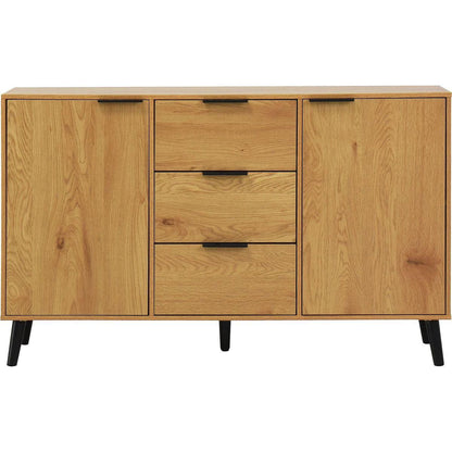 Sideboard Buffet Cabinet with Storage, Wood Coffee Bar Cabinet, 47.2" Kitchen Cabinet with 3 Drawers & 2 Doors, Kitchen Buffet Cabinet Cupboard Natural Wood Color