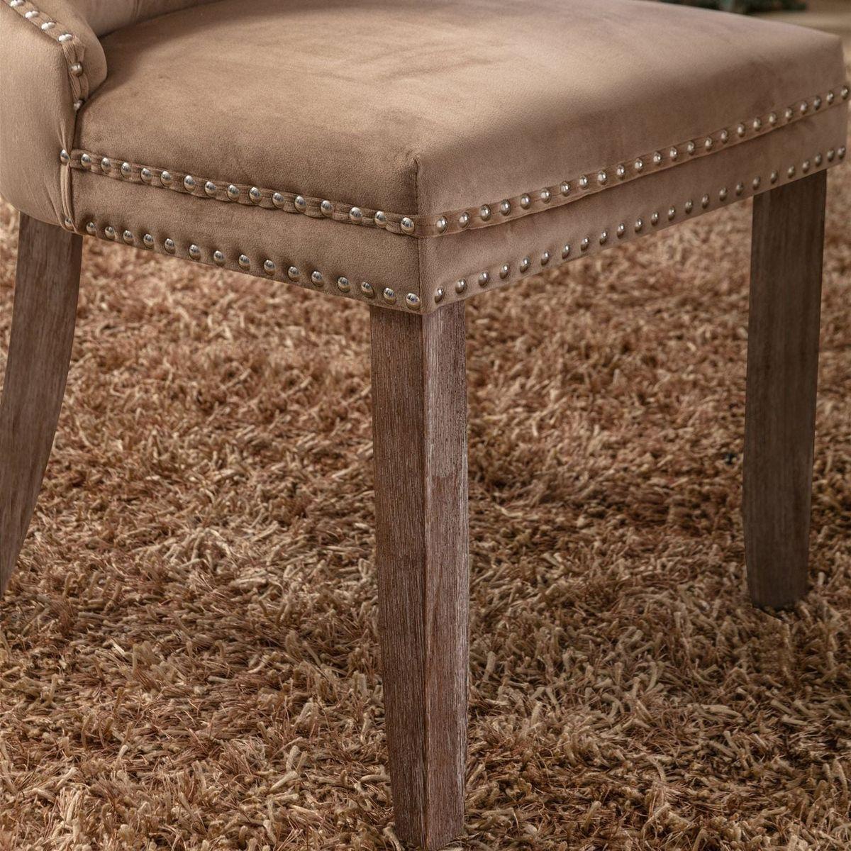Nikki Collection Modern, High-end Tufted Solid Wood Contemporary Velvet Upholstered Dining Chair with Wood Legs Nailhead Trim 2-Pcs Set, Khaki
