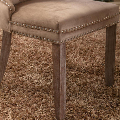 Nikki Collection Modern, High-end Tufted Solid Wood Contemporary Velvet Upholstered Dining Chair with Wood Legs Nailhead Trim 2-Pcs Set, Khaki