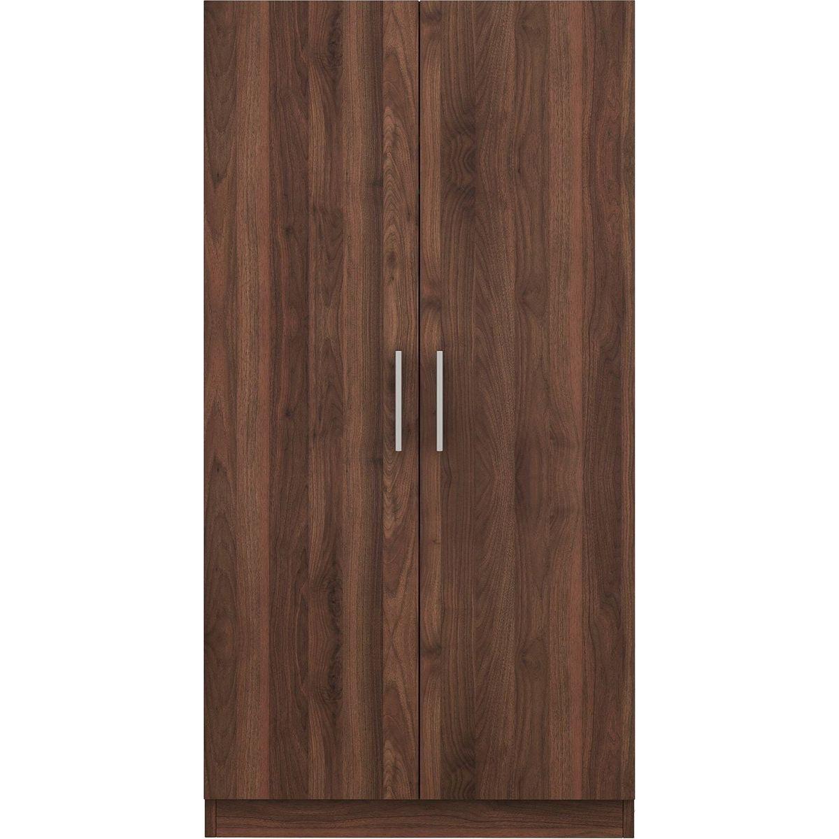 2-Door Wooden Wardrobe Armoire with 3 Storage Shelves, Brown