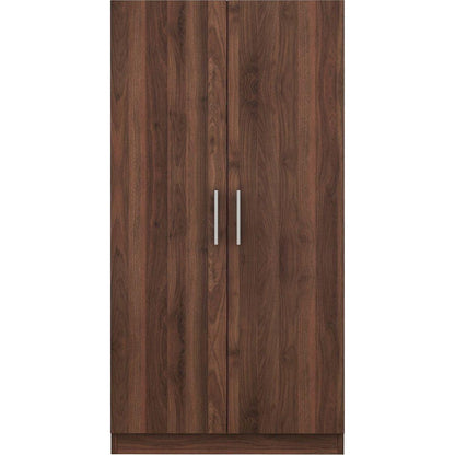 2-Door Wooden Wardrobe Armoire with 3 Storage Shelves, Brown
