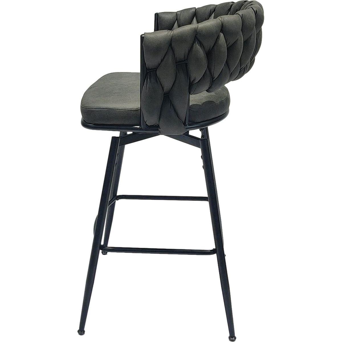 Technical Leather Woven Bar Stool Set of 2,Black legs Barstools No Adjustable Kitchen Island Chairs,360 Swivel Bar Stools Upholstered Counter Stool Arm Chairs with Back Footrest, (Tan)