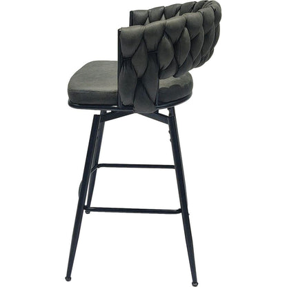 Technical Leather Woven Bar Stool Set of 2,Black legs Barstools No Adjustable Kitchen Island Chairs,360 Swivel Bar Stools Upholstered Counter Stool Arm Chairs with Back Footrest, (Tan)