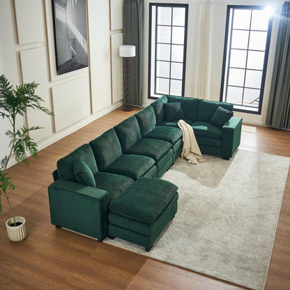 Modern U Shaped 6-seat Sectional Sofa Couch with one Ottoman and three toss pillows, Modular Sofa for Living Room,Corduroy sofa