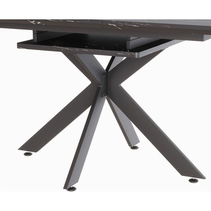 62.4" Extendable 78.15"Very large Black Dining Table Modern Mid-Century Kitchen Table Set for Dining Room, party Table,Conference table,Black metal X shape Legs.