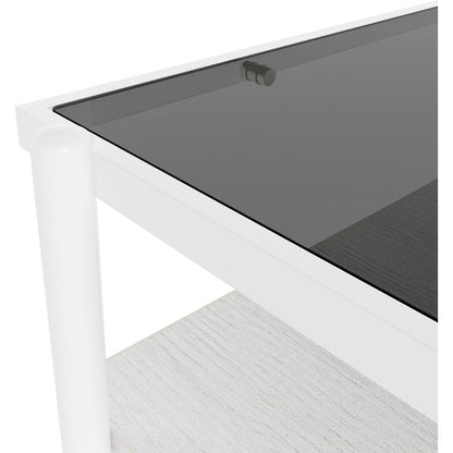 Rectangle Coffee Table with Gray Tempered Glass top and White Legs, Modern Table for Living Room - Streamdale Furniture