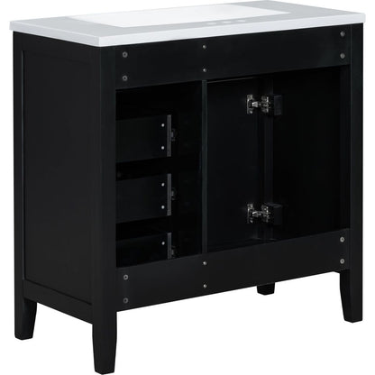 36" Bathroom Vanity with Sink Combo, Black Bathroom Cabinet with Drawers, Solid Frame and MDF Board