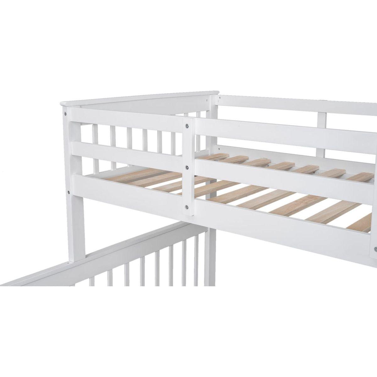 Twin-Over-Full Bunk Bed with Twin size Trundle, Storage and Guard Rail for Bedroom, Dorm, for Adults, White