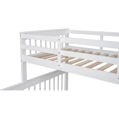 Twin-Over-Full Bunk Bed with Twin size Trundle, Storage and Guard Rail for Bedroom, Dorm, for Adults, White